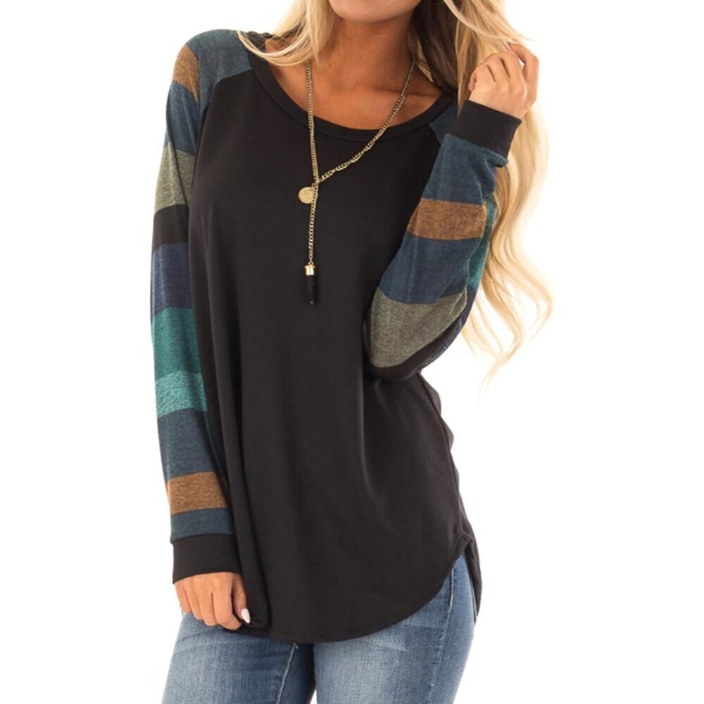 Women's Lightweight Color Block Long Sleeve Pullover Tunic Casual Sweater